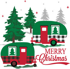 New Camper truck Christmas greetings design isolated 2026