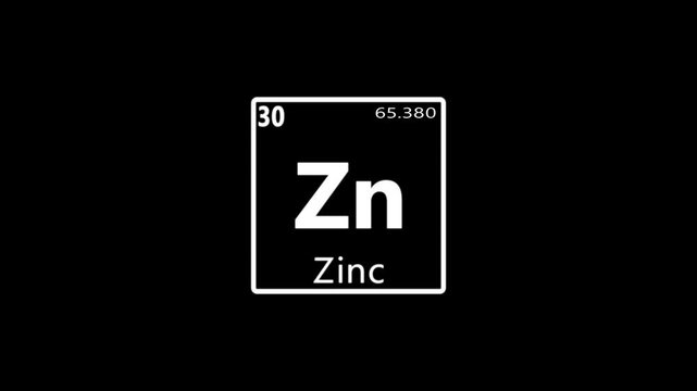 30 Number zinc icon animation on black background. Ball moving motion with Periodic table icon animation..
