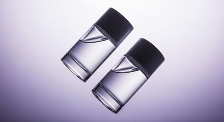 Two elegant perfume bottles gleam with clear liquid luxury
