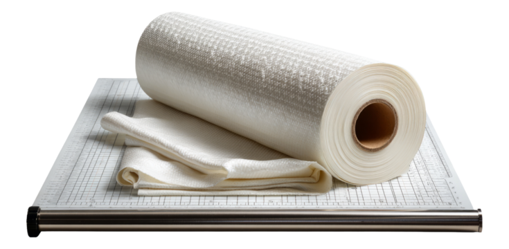 Roll of White Fabric and Cloth on Cutting Mat with Transparent Background