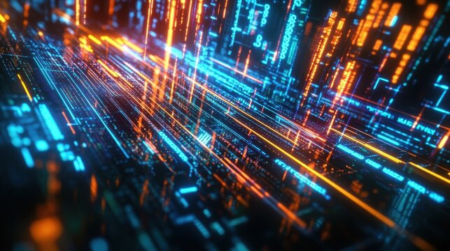 Digital Data Stream Glowing Network.