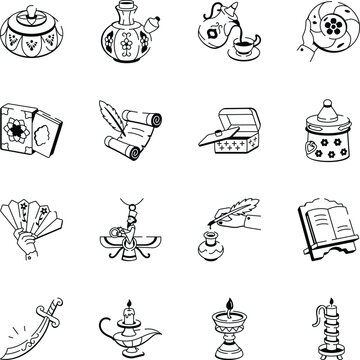 Set of Hand Drawn Persian Art Icons 
