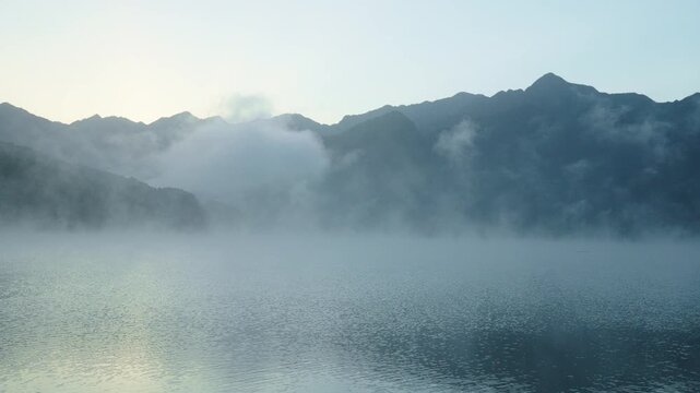 The misty beauty of autumn landscape at Luokeng Reservoir in Shaoguan, Guangdong
