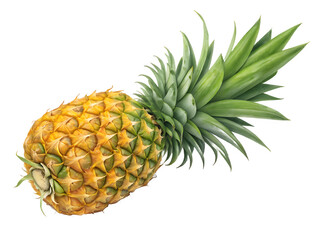 Fresh ripe pineapple with green leaves on a black background