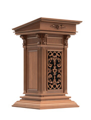 Fototapeta premium Classic wooden podium lectern with decorative paneling White background.