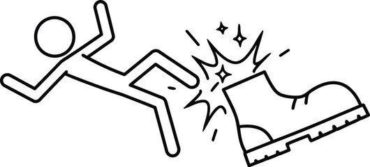 Stick figure kicked by boot