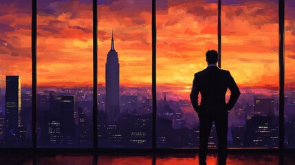 Fototapeta premium City Sunset A Businessmans View.