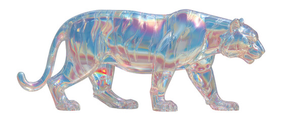 Fototapeta premium Iridescent Glass Tiger Sculpture with Transparent Background for Art Use