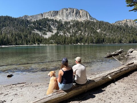 Sierra Nevada Lake with man, woman and dog