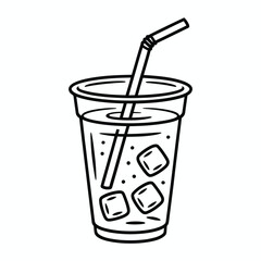 Simple line drawing of a cold drink with ice and straw