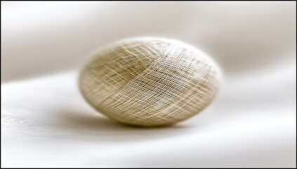 Fototapeta premium A light beige, textured sphere rests on a soft, light background