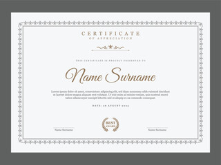 Retro certificate template for company. Certificate of appreciation design with vintage ornaments.
