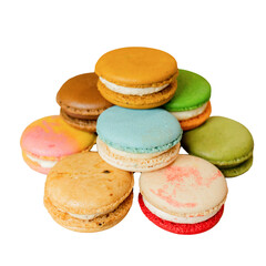 Colorful Macarons Delight: A vibrant assortment of meticulously crafted macarons, each bursting with unique hues and delicate flavors, ready to satisfy any sweet tooth.