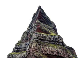 "Layered Pyramid Rock Formation with Moss Accents