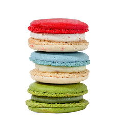 Stacked Macarons: A close-up showcases an eye-catching stack of colorful macarons, featuring layers of vibrant hues and delightful textures.