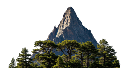 Jagged Mountain Peak Above Pine Forest