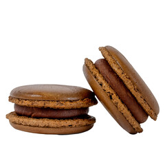 Stacked Chocolate Macarons: A delightful stack of exquisitely crafted chocolate macarons with rich, velvety filling, offering a tantalizing treat.