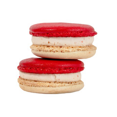 Stacked Macarons: Two delectable macarons are stacked to showcase their delicious appearance. the vibrant colors and the smooth texture invite viewers into an appealing visual feast. 