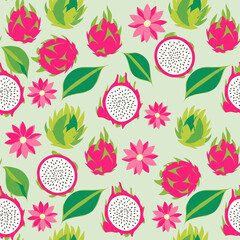 dragon fruit seamless pattern in green background