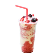 Berry Smoothie Delight: A visually appealing berry smoothie with fresh strawberries, blackberries, and raspberries, topped with a pink straw, capturing the essence of a refreshing, vibrant.