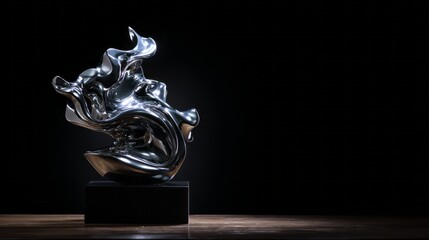Polished metal sculpture with fluid, flowing forms.