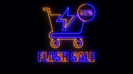 A vibrant neon sign promoting 98% discount flash sale. Perfect for showcasing digital marketing and e-commerce promotions. flash sale announcement. Highlights promotional excitement with modern design