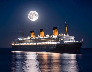 Luxurious ocean liner under a full moon