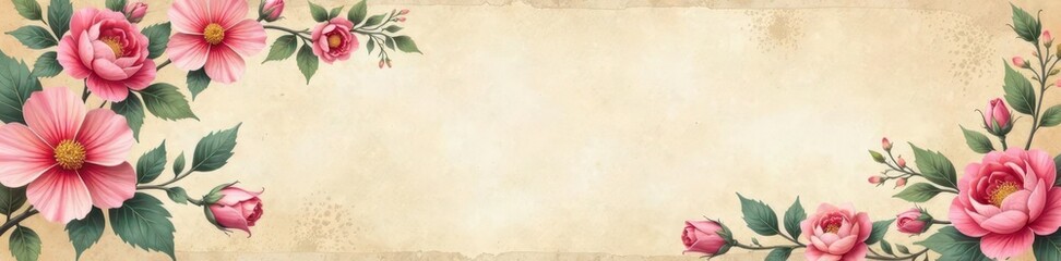 Fototapeta premium Delicate floral damask, pastel hues on aged paper, old paper, blossom wallpaper