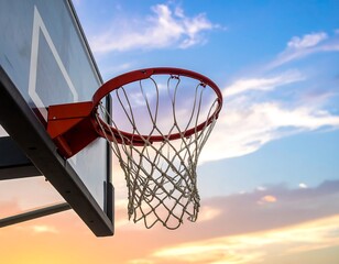 Naklejka premium Basketball hoop against a sunset sky