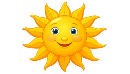 Cheerful cartoon sun with a smiling face and radiant rays