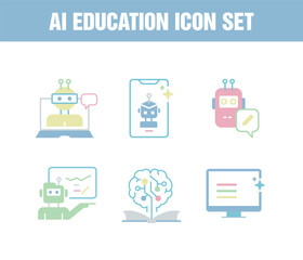 AI Education Icon Set – Artificial Intelligence in Learning, E-Learning and Digital Study