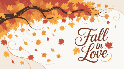 Autumn Leaves Falling A Fall in Love Seasonal Design Featuring Decorative Swirls and Warm Tones
