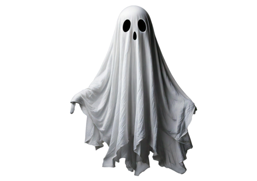 White ghost with black eyes isolated on transparent or white background