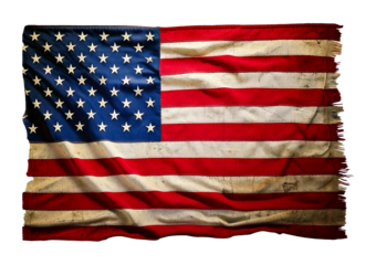 American flag with a vintage, worn appearance, isolated on transparent or white background