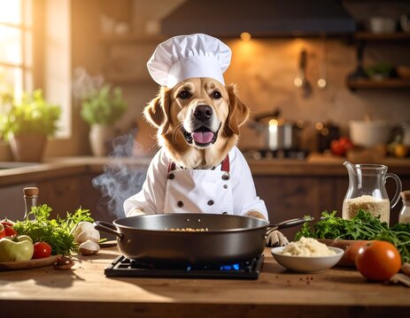 Golden Retriever Chef Cooking in Kitchen (1)