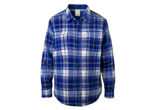 Blue and White Plaid Flannel Shirt isolated on transparent or white background