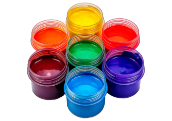 Colorful paint pots isolated on transparent or white background