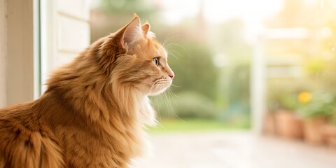 Close-Up of a Majestic Cat Looking Out the Window