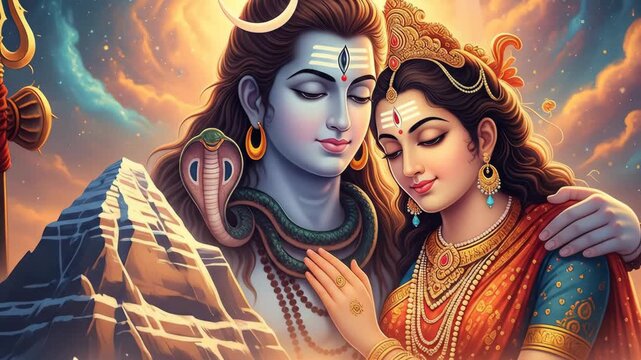 Divine Love Shiva and Parvati Embrace during Hartalika Teej Pradosh Vrat Sharad Navratri Celebration  a Powerful Symbol of Hindu Faith
