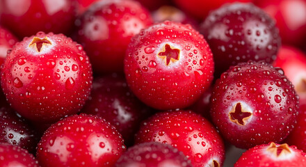 Fresh Ripe Cranberries with Water Droplets Close Up Healthy Food Ingredient