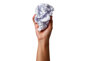 Crumpled paper in hand isolated on transparent or white background
