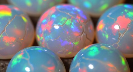 Opalescent gemstone collection macro iridescent gem stones