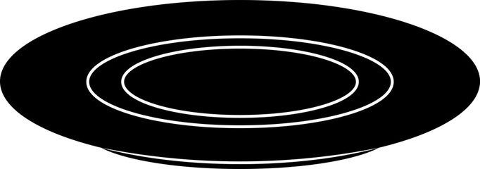 Plate silhouette. Plate transparent PNG. Saucer vector illustration. Black Plate symbol. Saucer side view. Dishware PNG. Tableware PNG.
