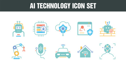 AI Technology Icon Set – Artificial Intelligence, Neural Networks and Digital Innovation