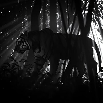 Majestic elephant walking through dense forest.