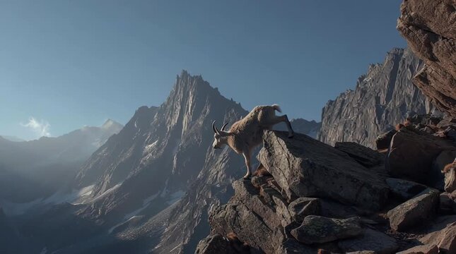 A goat standing on rocky mountainside.