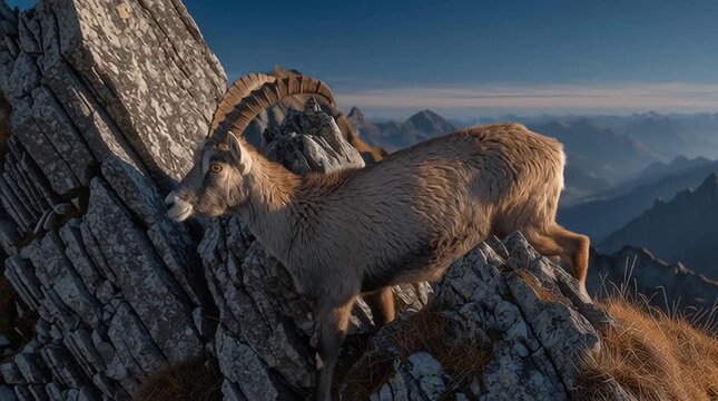 Mountain goat standing majestically on rocks.