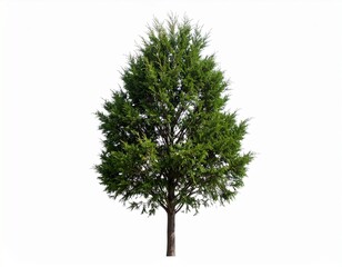 Isolated Teardrop-Shaped Tree with Dense Green Canopy and Symmetrical Form