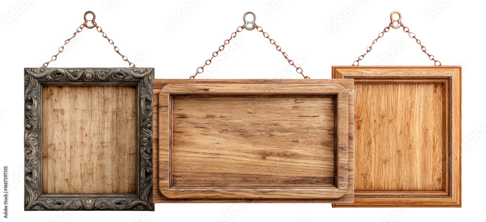 Wall mural isolated empty photo frames on transparent background for design use