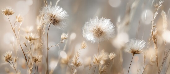 Delicate, light beige wildflowers in soft focus